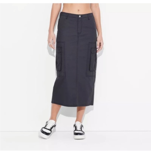 Wild Fable Washed Black Cargo Maxi Skirt Size Small - Picture 1 of 14